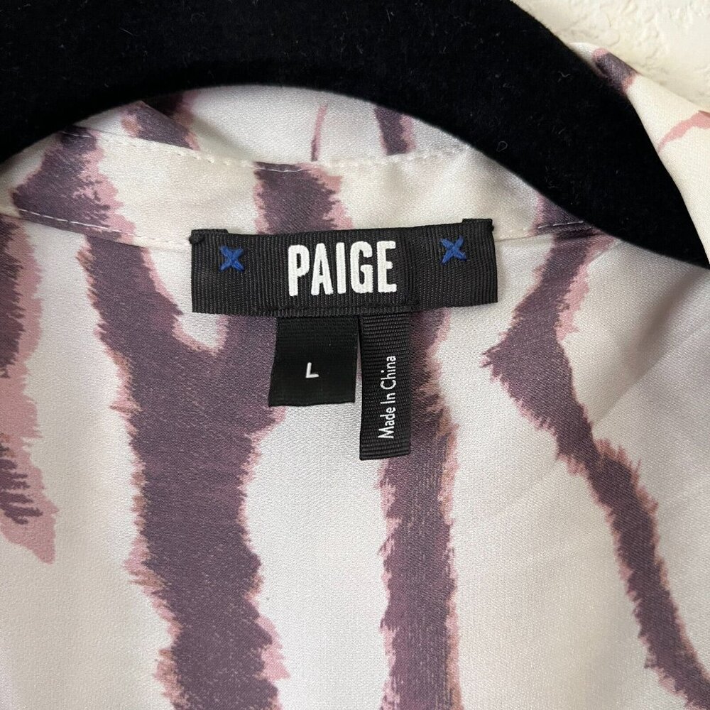 Paige Top Womens Renay Button Up Shirt Blouse Large White Brown Long Sleeve - Picture 3 of 9
